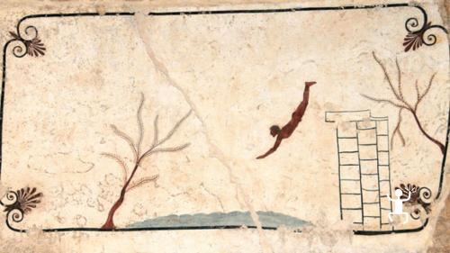 Experience detail of the tomb of the diver of Paestum in Campania