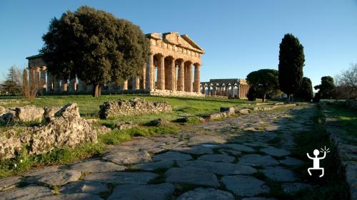 Roman paved road in paestum park in campania authentic experience