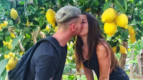 Tourists kiss during lemon trail experience in Campania