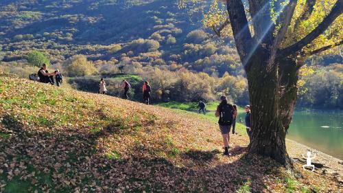 Group excursion on Lake Letino in Matese near Caserta in Campania